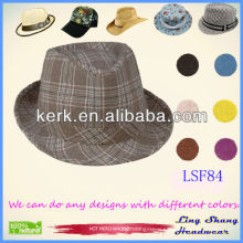 LSF84 Ningbo Lingshang Wholesale Cheap Brown Checked Unisex Fedora Hat